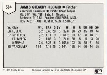 1989 ProCards Minor League Team Sets #584 Greg Hibbard Back
