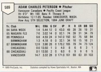 1989 ProCards Minor League Team Sets #589 Adam Peterson Back