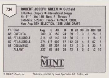 1989 ProCards Minor League Team Sets #734 Bobby Green Back