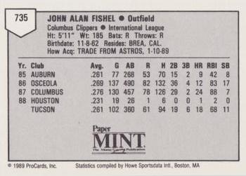 1989 ProCards Minor League Team Sets #735 John Fishel Back
