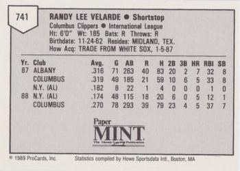 1989 ProCards Minor League Team Sets #741 Randy Velarde Back