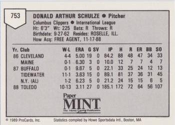 1989 ProCards Minor League Team Sets #753 Don Schulze Back