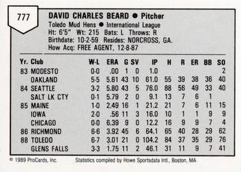 1989 ProCards Minor League Team Sets #777 Dave Beard Back