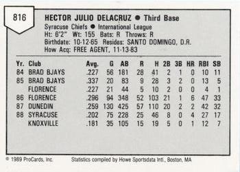 1989 ProCards Minor League Team Sets #816 Hector De La Cruz Back