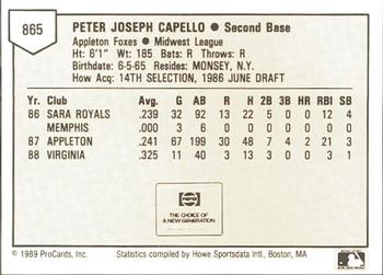 1989 ProCards Minor League Team Sets #865 Pete Capello Back