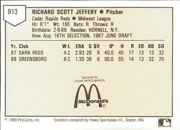 1989 ProCards Minor League Team Sets #913 Scott Jeffery Back