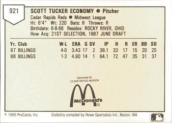 1989 ProCards Minor League Team Sets #921 Scott Economy Back