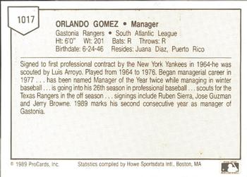 1989 ProCards Minor League Team Sets #1017 Orlando Gomez Back