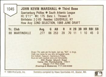1989 ProCards Minor League Team Sets #1045 John Marshall Back