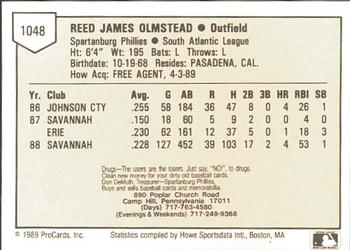 1989 ProCards Minor League Team Sets #1048 Reed Olmstead Back
