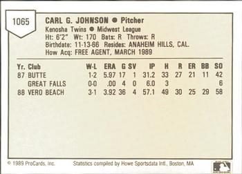 1989 ProCards Minor League Team Sets #1065 Carl Johnson Back