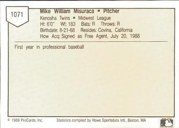 1989 ProCards Minor League Team Sets #1071 Mike Misuraca Back