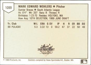 1989 ProCards Minor League Team Sets #1099 Mark Wohlers Back