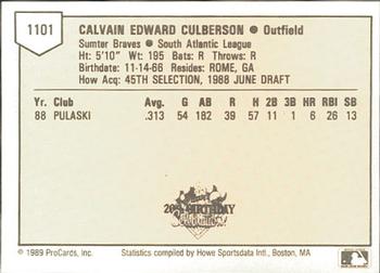 1989 ProCards Minor League Team Sets #1101 Calvain Culberson Back