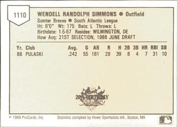 1989 ProCards Minor League Team Sets #1110 Randy Simmons Back