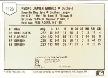 1989 ProCards Minor League Team Sets #1126 Pedro Munoz Back