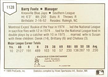 1989 ProCards Minor League Team Sets #1128 Barry Foote Back