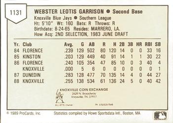 1989 ProCards Minor League Team Sets #1131 Webster Garrison Back