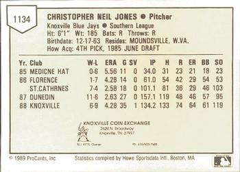 1989 ProCards Minor League Team Sets #1134 Chris Jones Back