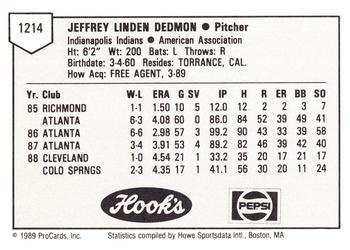 1989 ProCards Minor League Team Sets #1214 Jeff Dedmon Back