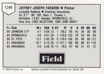 1989 ProCards Minor League Team Sets #1246 Jeff Fassero Back