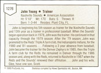 1989 ProCards Minor League Team Sets #1276 John Young Back