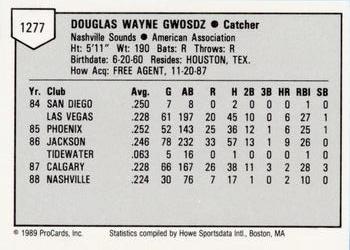 1989 ProCards Minor League Team Sets #1277 Doug Gwosdz Back
