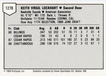 1989 ProCards Minor League Team Sets #1278 Keith Lockhart Back