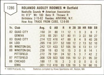 1989 ProCards Minor League Team Sets #1286 Rolando Roomes Back