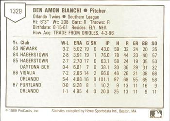 1989 ProCards Minor League Team Sets #1329 Ben Bianchi Back