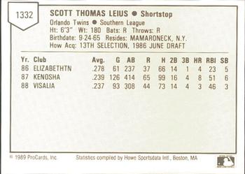 1989 ProCards Minor League Team Sets #1332 Scott Leius Back