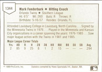1989 ProCards Minor League Team Sets #1344 Mark Funderburk Back