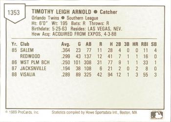 1989 ProCards Minor League Team Sets #1353 Tim Arnold Back