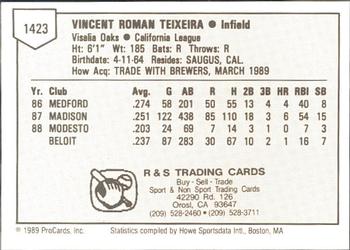 1989 ProCards Minor League Team Sets #1423 Vince Teixeira Back