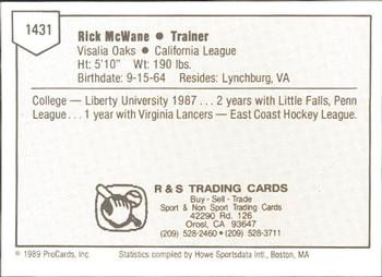 1989 ProCards Minor League Team Sets #1431 Rick McWane Back
