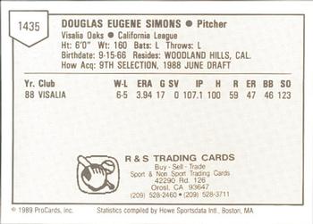 1989 ProCards Minor League Team Sets #1435 Doug Simons Back