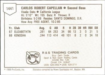 1989 ProCards Minor League Team Sets #1441 Carlos Capellan Back