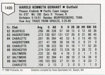 1989 ProCards Minor League Team Sets #1499 Ken Gerhart Back