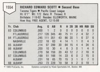 1989 ProCards Minor League Team Sets #1554 Dickie Scott Back