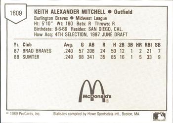 1989 ProCards Minor League Team Sets #1609 Keith Mitchell Back