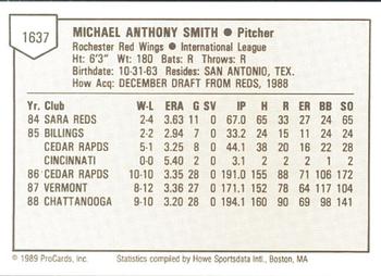 1989 ProCards Minor League Team Sets #1637 Mike Smith Back