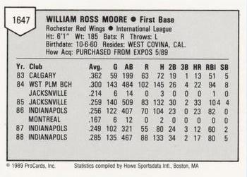 1989 ProCards Minor League Team Sets #1647 Billy Moore Back