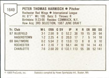 1989 ProCards Minor League Team Sets #1649 Pete Harnisch Back