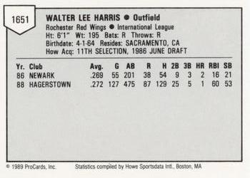 1989 ProCards Minor League Team Sets #1651 Walt Harris Back