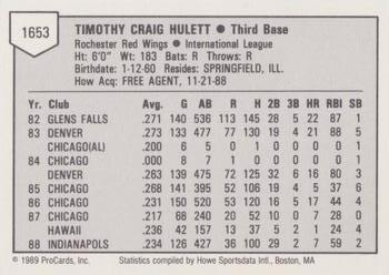 1989 ProCards Minor League Team Sets #1653 Tim Hulett Back