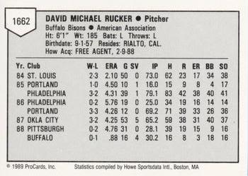1989 ProCards Minor League Team Sets #1662 Dave Rucker Back