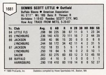 1989 ProCards Minor League Team Sets #1681 Scott Little Back