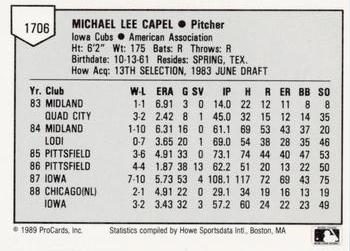 1989 ProCards Minor League Team Sets #1706 Mike Capel Back