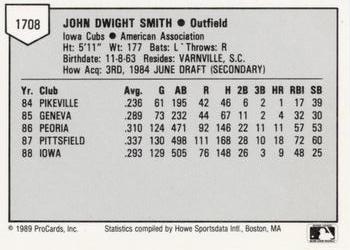 1989 ProCards Minor League Team Sets #1708 Dwight Smith Back
