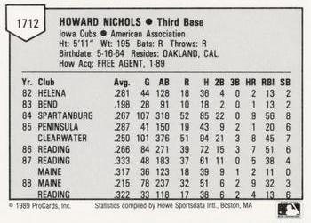 1989 ProCards Minor League Team Sets #1712 Howard Nichols Back